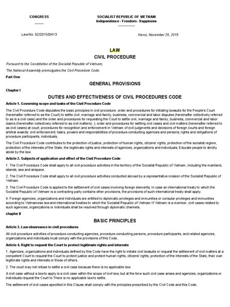 92/2015/QH13 in Vietnam, Code of Civil Procedure 2015 in Vietnam.